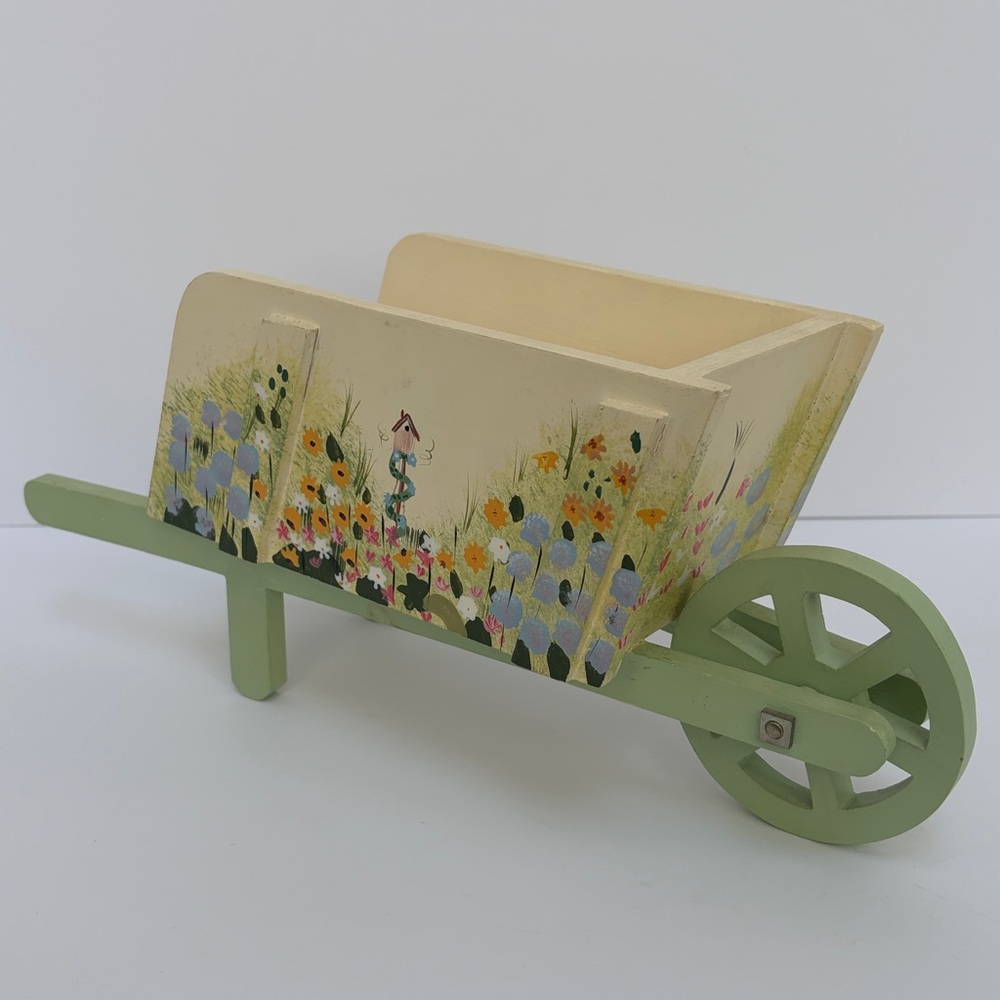 Floral Wooden Wheel Barrel
